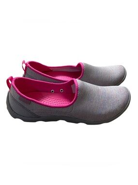 Crocs Women Size 10 Heather Gray Pink Fabric Slip On Flats NWOT